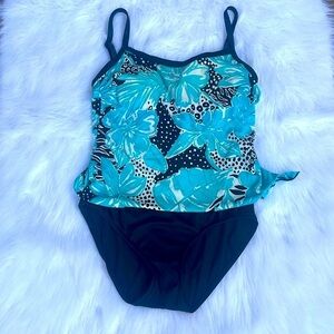 Maxine of Hollywood  Teal Black White Floral Print see descrip for Size